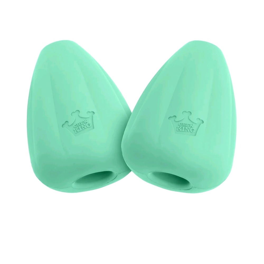 NWT Chew King Fetch Food Treat Dispensing Rubber Dog Toy Teal Green Large 2 Pack